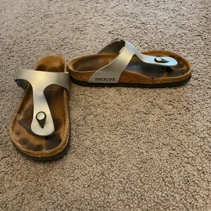 Birkenstock Vintage Metallic Silver Leather Thong Flip-Flops Sandals Shoes sz 37